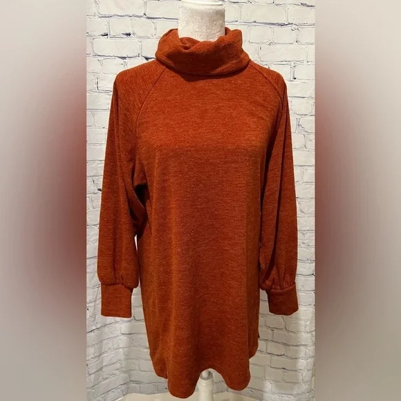 Forever 21 Contemporary Oversized Burnt Orange High Neck Sweater/dress Large - Picture 1 of 7